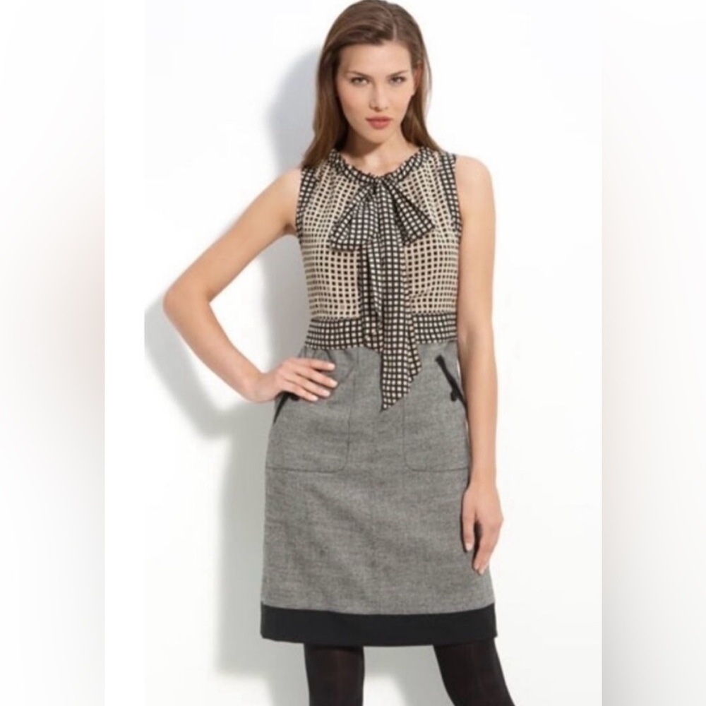 Tory Burch Roderick Dress , Black Tan Silk Wool Office Professional.  Size 4
